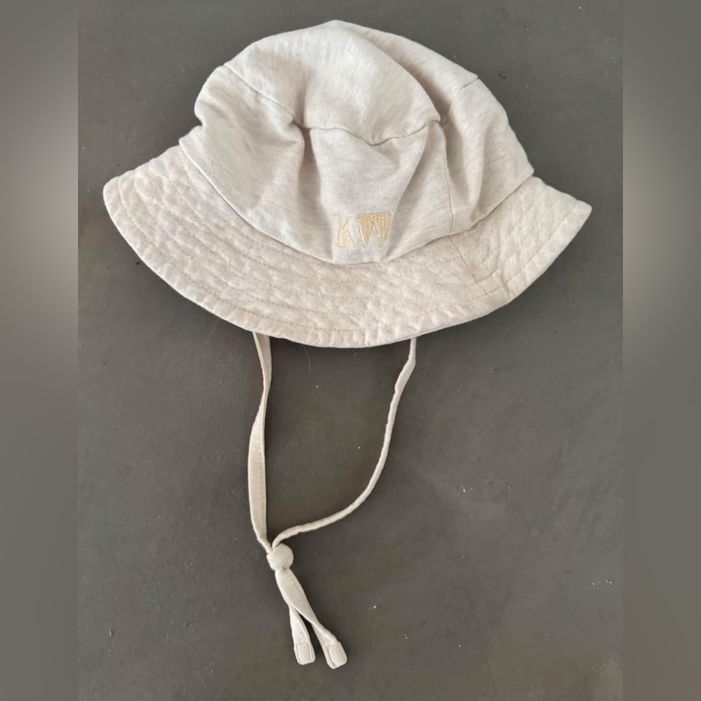 Beige Baby Bucket Hat with Chin Strap